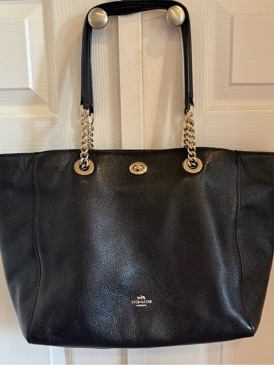 Coach Handbags - Coach Black Pebbled Leather Tote with Gold Chain Straps